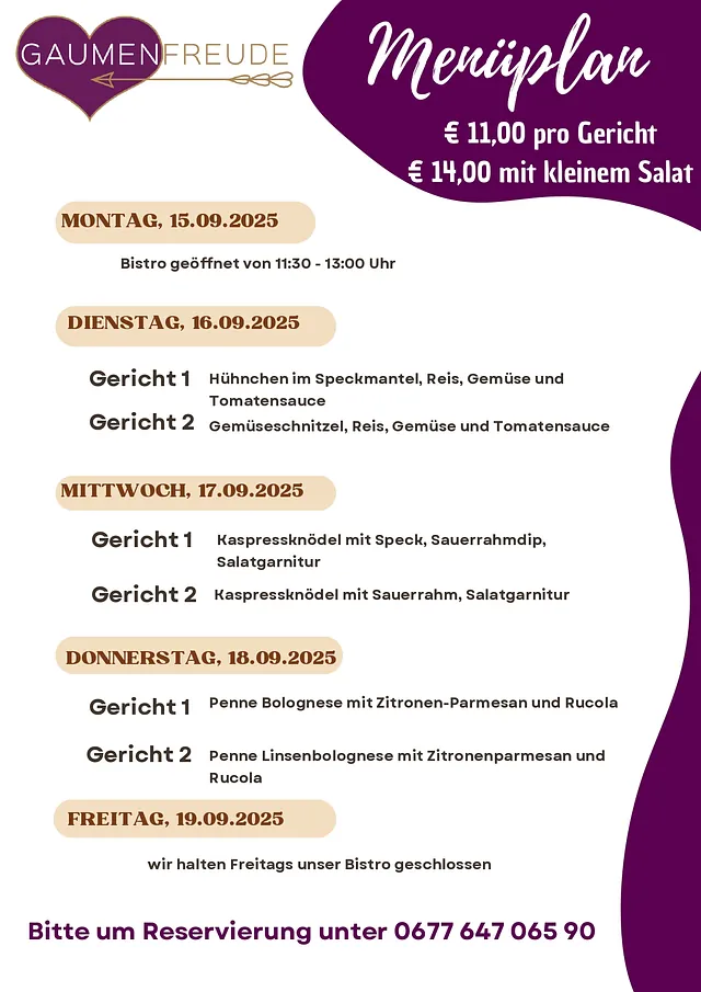 Menüplan KW38